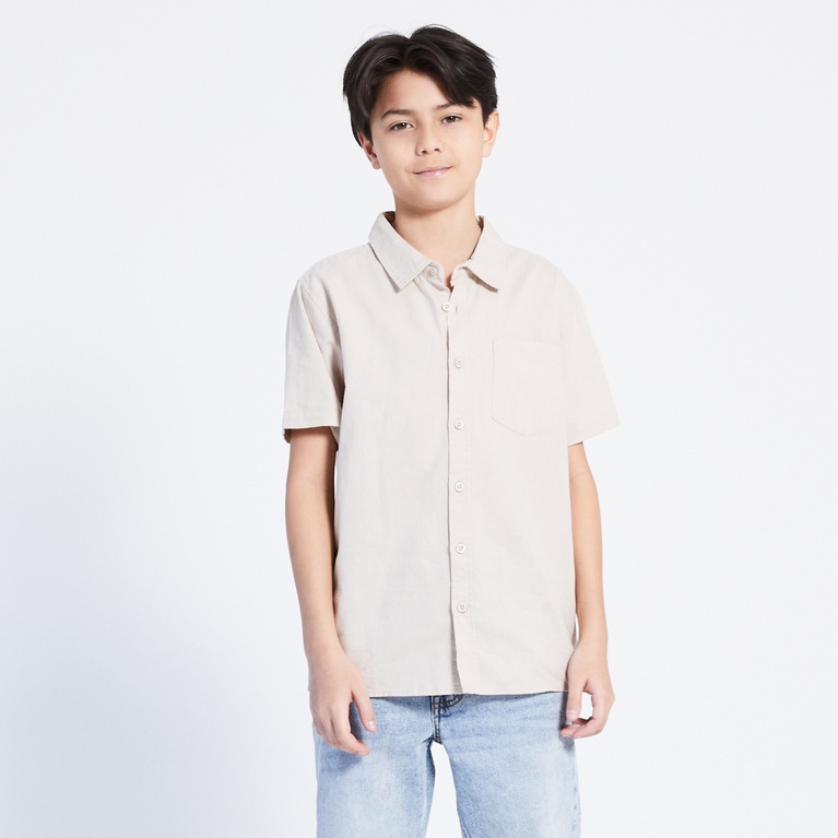Short sleeve linen blend shirt "Tim star" Beige